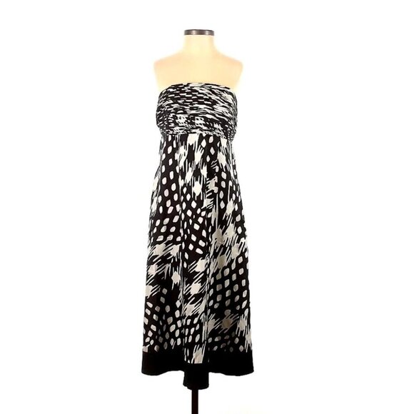 Ted Baker London  SILK Geometric Print Black White Strapless Cocktail Dress 2 - Picture 1 of 2